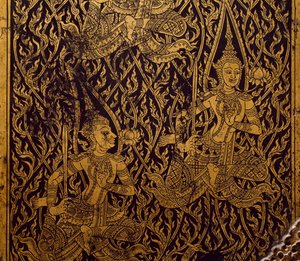 Sutra için gardırop, oymalı ve lake ahşap, Bangkok, Tayland, Detay, Tay Uygarlığı, 19. yüzyılın başlarında by Thai School
