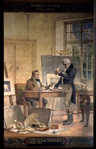 Paleontoloji: “” Baron Georges Cuvier (1769-1832) fosil kemikleri üzerindeki çalışmaları için belgeleri yeniden bir araya getiriyor”” Fresco by Theobal Chartran (1849-1907). Sorbonne Paris Üniversitesi
