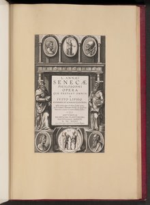 Ivisto Lipsius tarafından L. Annaei Senecae Philosophorum Opera quae kaybolmamış omnia için Başlık Sayfası by Theodor Galle