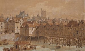 Grand Chatelet ve Pont aux Meuniers (kağıt üzerinde kalem, mürekkep ve wc) by Theodor Josef Hubert Hoffbauer