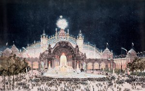 Evrensel sergi, elektrik ve su kalesi sarayının görünümü, Paris (Baskı by Theodor Josef Hubert Hoffbauer
