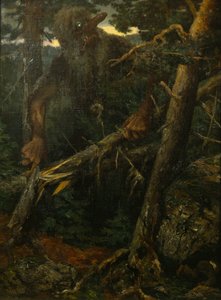 Ormandaki ağaçları kıran yaşlı trol by Theodor Kittelsen