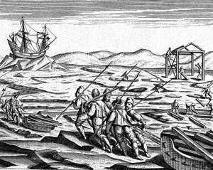 Kuzey Kutbu#39;nda kış için bir evin inşası, 1600 dolayları (gravür) by Theodor de Bry