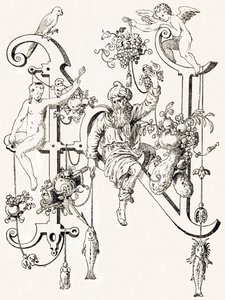 N - El sabio Natham - T. de Bry'den Alfabe (yeni sanatsal alfabe) by Theodor de Bry