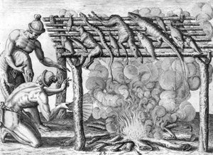 Timucuan yerlileri yiyecek kurutuyor by Theodor de Bry