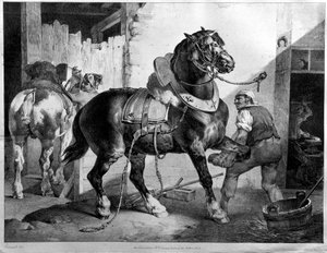 Bir taslak atın takılması (litografi) by Theodore (after) Gericault