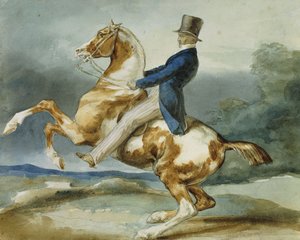 Bir Binici ve Yetiştirdiği Atı; Un Cavalier Cabrant Son Cheval, by Theodore Gericault