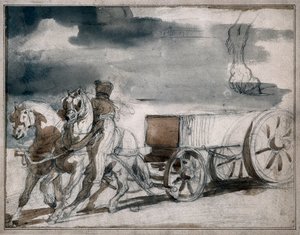 Cephane arabası iki at tarafından ateşlendi by Theodore Gericault