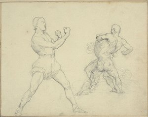 Boksör Sağa Karşı ve İki Adam Güreşiyor by Theodore Gericault
