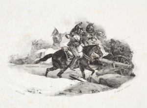 Cuirassiers bir topçu bataryasını şarj ediyor. by Theodore Gericault
