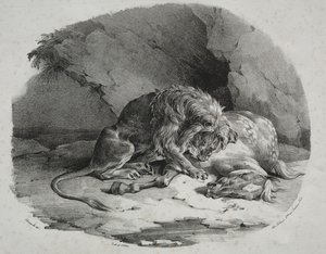 Aslan Tarafından Yutulan At, 1823. by Theodore Gericault