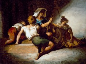 İtalyan ailesi (tuval ile desteklenmiş kağıt üzerine yağlıboya) by Theodore Gericault