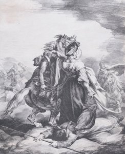 Mameluck Yaralı Bir Trompetçiyi Savunuyor, 1818. by Theodore Gericault
