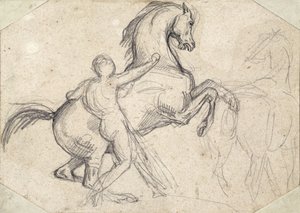 Çıplak bir adam tarafından tutulan aygır yetiştirme by Theodore Gericault