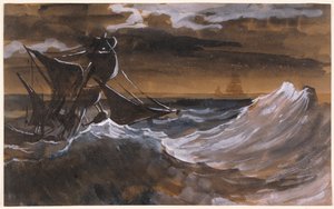Azgın Denizde Yelkenli, c.1818-9 (fırça ve kahverengi yıkama, siyah tebeşir üzerine sulu boya) by Theodore Gericault