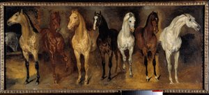Göğüsler Önden yedi at. Theodore Gericault (1791-1824) tarafından yapılan resim 19. yüzyıl Güneşi. 0,39x0,94 m Özel koleksiyon - Yedi at sandığı (önden görünüm). Theodore Gericault