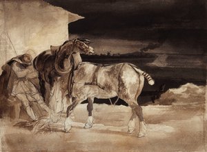 İki At ve Uyuyan Damat, 1822-1823 dolayları by Theodore Gericault