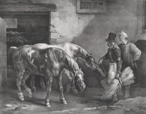 Bir Ahırın Kapısında İki Direkli At, 1822. by Theodore Gericault