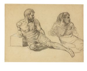 Direğin dibinde oturan figür için iki çalışma by Theodore Gericault