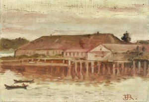 Ticaret Karakolu ve Rıhtım Binaları, Sitka, Akşam, ca. 1880-1914. by Theodore J. Richardson