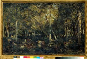 Bas-Breau Eski Yatakhanesi (Fontainebleau ormanı) adı verilen ahşap iç mekan, Theodore Rousseau (1812-1887) tarafından 1836 Sun tablosu. 0.65x1.03 m Paris, Orsay Müzesi by Pierre Etienne Theodore Rousseau
