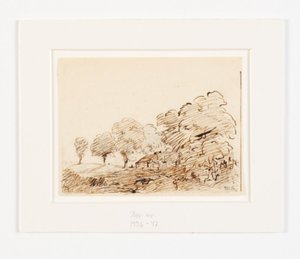 Uzun ağaçların altında yazlık ile manzara by Theodore Rousseau