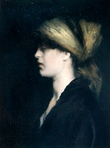 Chiaroscuro, a Profile, the Golden Scarf, c.1900 (tuval üzerine yağlı boya)