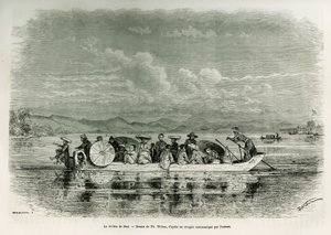Th tarafından çizim Hue (Vietnam) nehri üzerinde bir tekne. Weber, 1875