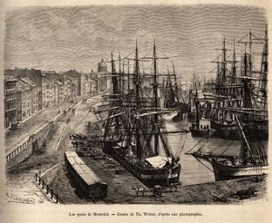 Les quais de Montreal, Th. Weber, Kanada ve Riviere Rouge du nord gezisini gösteren, H. De Lamotte tarafından, 1873, “Le tour du monde”” 1875