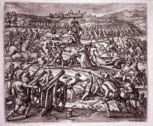 İnka kralı Atahualpa (Atabaliba) tarafından alay edildiğini hisseden bir Dominik keşişi, Francisco Pizarro