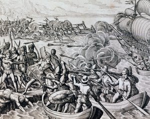 Yerli Kızılderililer ve İspanyol birlikleri arasındaki çatışma, Historia Americae