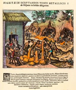 Amerika Tarihi: İspanyollar altın madenlerinden yararlanır. Kızılderililer yerleşimcilerin gözleri önünde çalışıyor. Theodore de Bry (1528-1598) tarafından yapılan gravür. 16. yüzyıl Özel koleksiyon