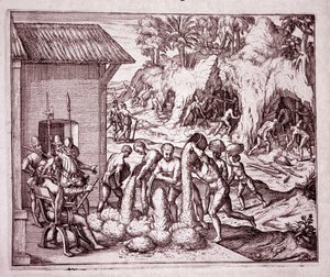 Amerika Tarihi: İspanyollar altın madenlerini sömürüyor (Gravür by Theodore de Bry