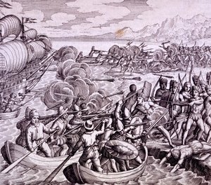 İspanyolların yerlilerle büyük bir savaşa izin veren 400 adamla Haiti Adası
