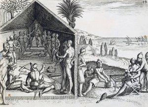 Avrupalı ziyaretçileri alan Kral, Cape Lopez, Gabon, Hindistan oryantalinden Theodor de Bry (1528-1598), Afrika tarafından gravür by Theodore de Bry