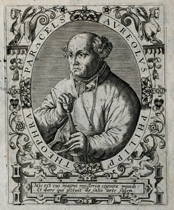 Philippus Theophrastus Aureolus Bombastus von Hohenheim Paracelsus, 1645. by Theodore de Bry