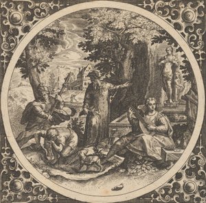 Merkezde Bir Dairede Zührevi Hastalıklara Karşı Uyarılı Sahne, 1580-1600. by Theodore de Bry