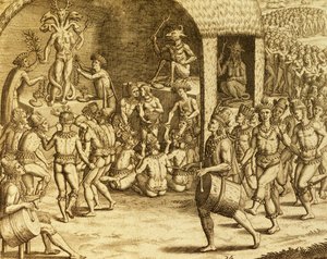 Güney Amerika yerli dini ayini, Theodor de Bry (1528-1598), Frankfurt tarafından Historia americae