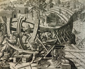 İspanyol denizciler karavel inşa ediyor, Historia Americae