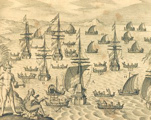 Hırsızlar Adası, Theodore de Bry, Kuzey Amerika 17. Yüzyıl tarafından Amerikan Tarihinden oyma. by Theodore de Bry