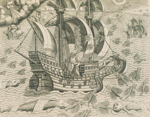 Hint Adaları Denizlerinden Kanatlı Balıklar, Theodore de Bry tarafından Amerikan Tarihinden İllüstrasyon by Theodore de Bry