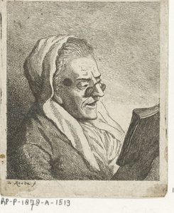 Yaşlı kadını pince-nez ile okumak