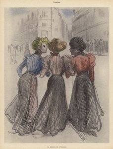 Sokakta yürüyen üç kadın (renkli taş) by Theophile Alexandre (after) Steinlen