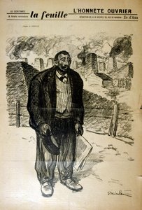 Fakir bir fabrika işçisinin endüstriyel bir manzaraya karşı çizimi, İsviçre doğumlu Fransız Art Nouveau ressamı ve matbaacısı Alexandre Steinlen (1859-1923) tarafından by Théophile Alexandre Steinlen