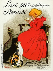 Yiyecek ve içecek. Vingenanne sütü. Kediler ile küçük kız. Poster Steinlen, Fransa, 1890 dolayları (poster) by Théophile Alexandre Steinlen