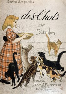 Kedilere süt kabı getiren kız - Steinlen, n.d. 19. by Théophile Alexandre Steinlen