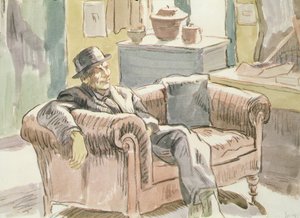 Walter Sickert bir kanepede oturuyor, 1927 dolayları (siyah tebeşir ve kağıt üzerine sulu boya)