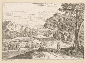 Bir dere kenarında bir balıkçı ile Arcadian manzara Suite de Paysages (dizi başlığı)