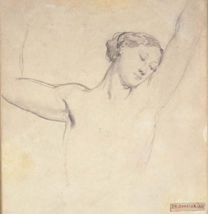 Kadın modeli, kolları kaldırılmış yarım figür by Théodore Chassériau