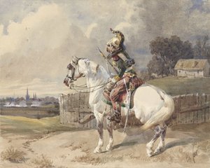 Beyaz bir at üzerinde Fransız ejderhası, profilde sola döndü by Théodore Fort (signed by artist)